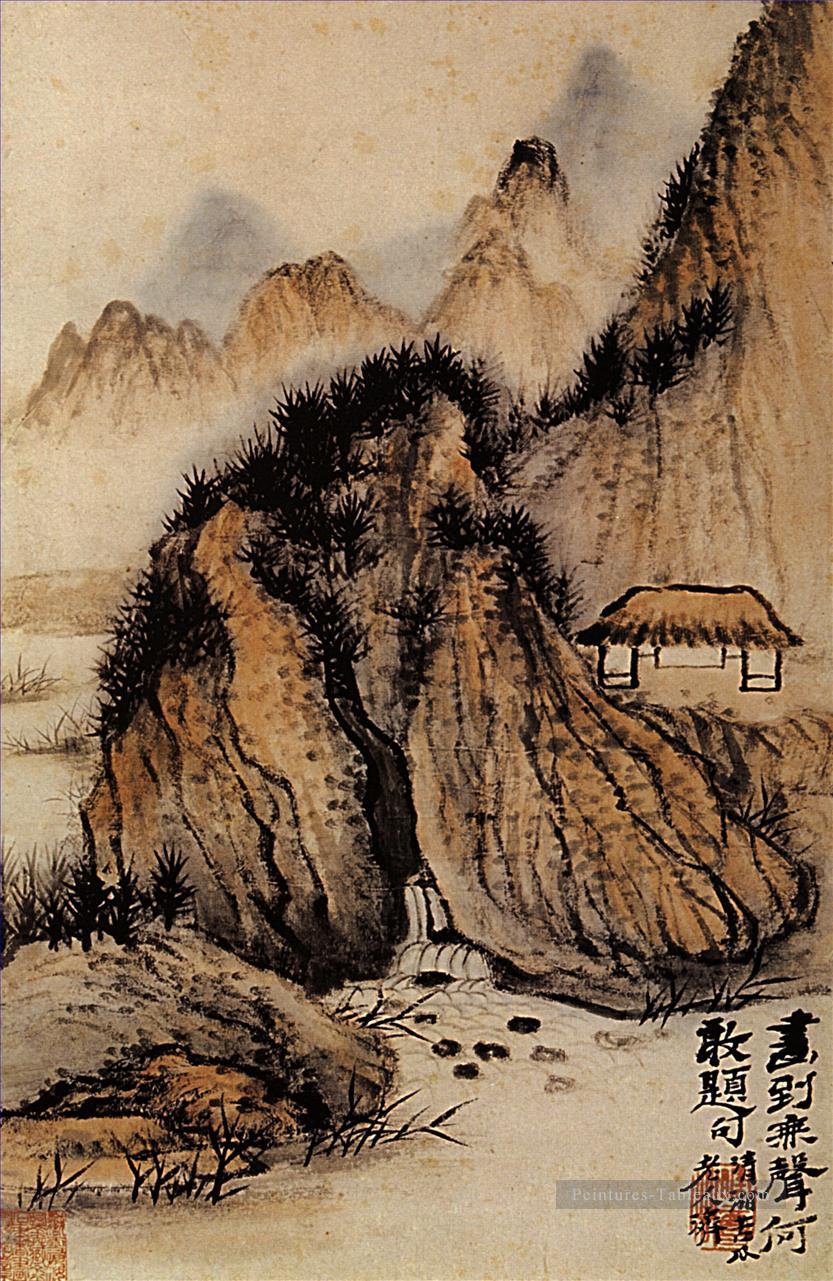 Shitao la source dans le creux de la roche 1707 vieille encre de Chine Peintures à l'huile